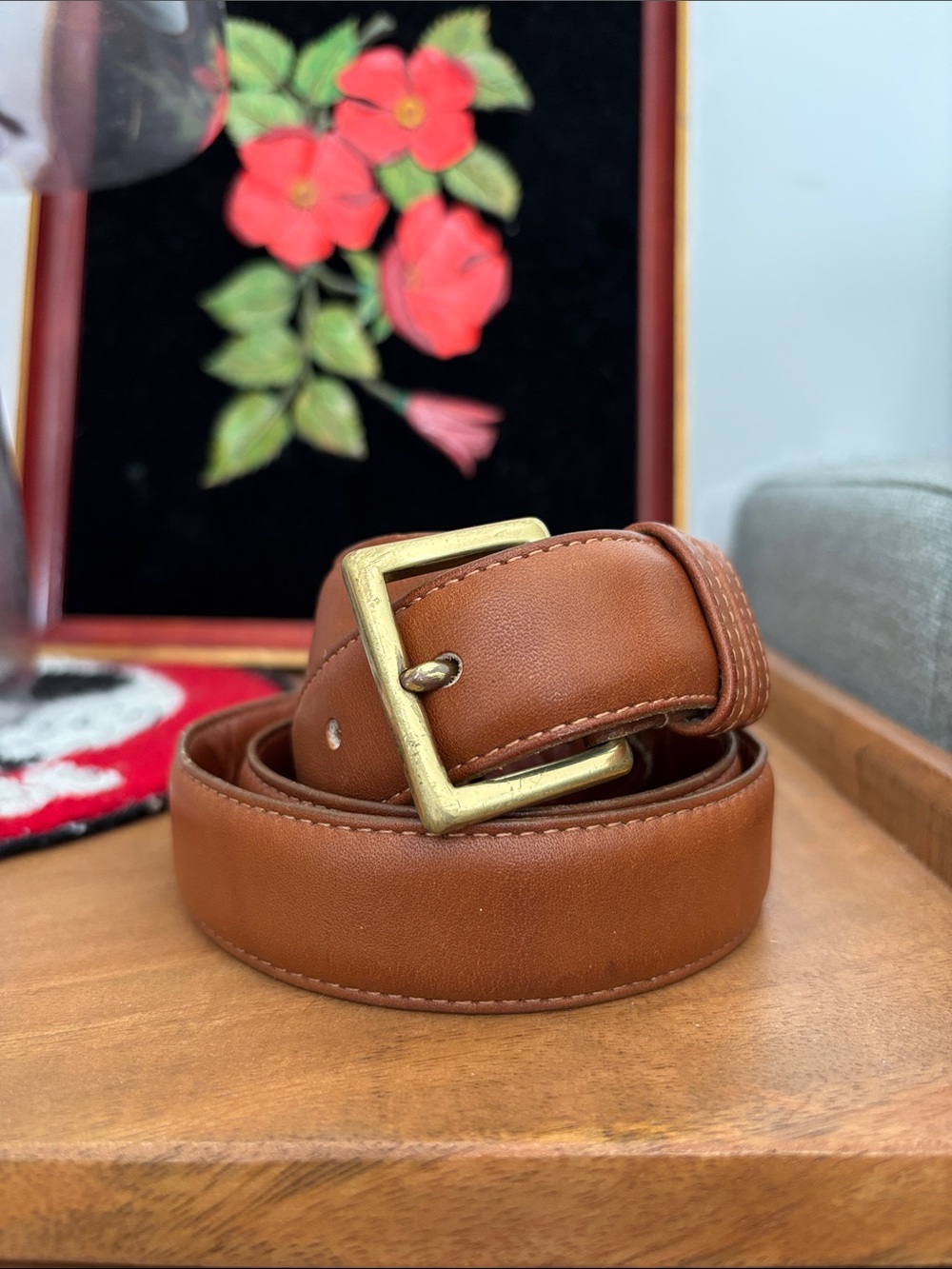 Vintage Coach British Tan Leather & Brass Made in USA Belt - Size 38 Style 7500